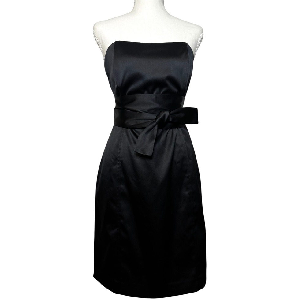 Vintage Bedo Strapless Satin Tube Cocktail Dress Size 4 Black Wedding Prom